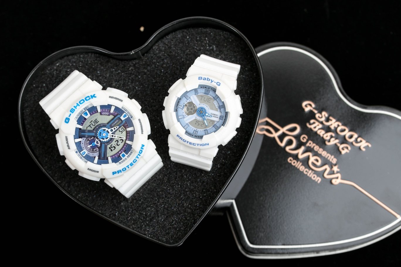 Casio White Black Rose Gold Dial Couple Watch Set — hero
