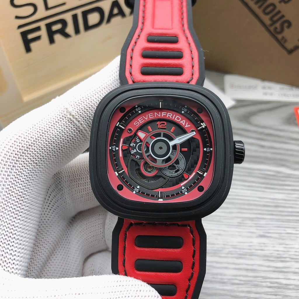 SEVENFRIDAY Red Dial Strap Watch — front