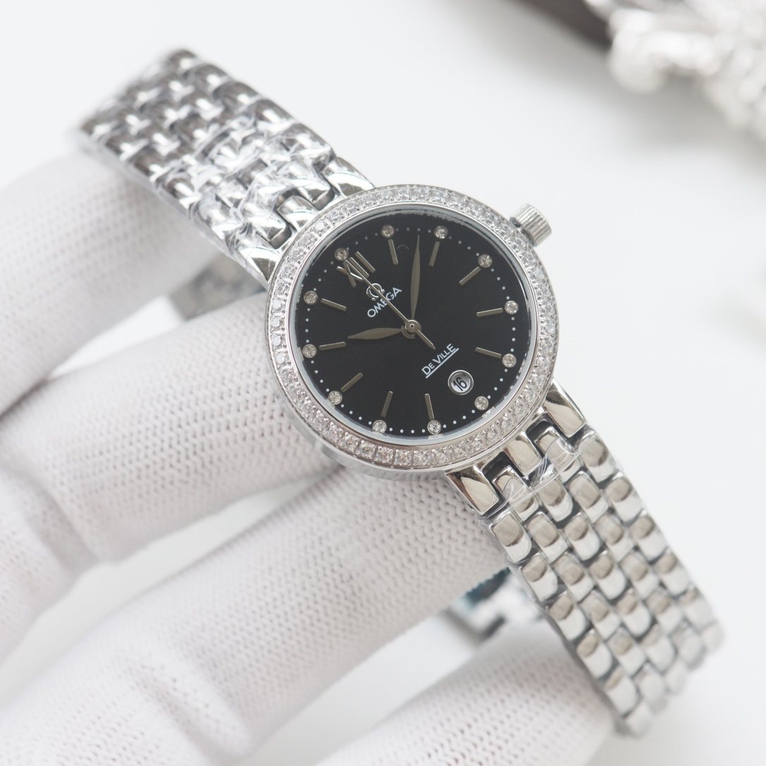 OMEGA Silver Black Dial Bracelet Watch — hero