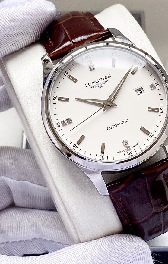 Silver Brown White Dial Leather Strap Watch — hero