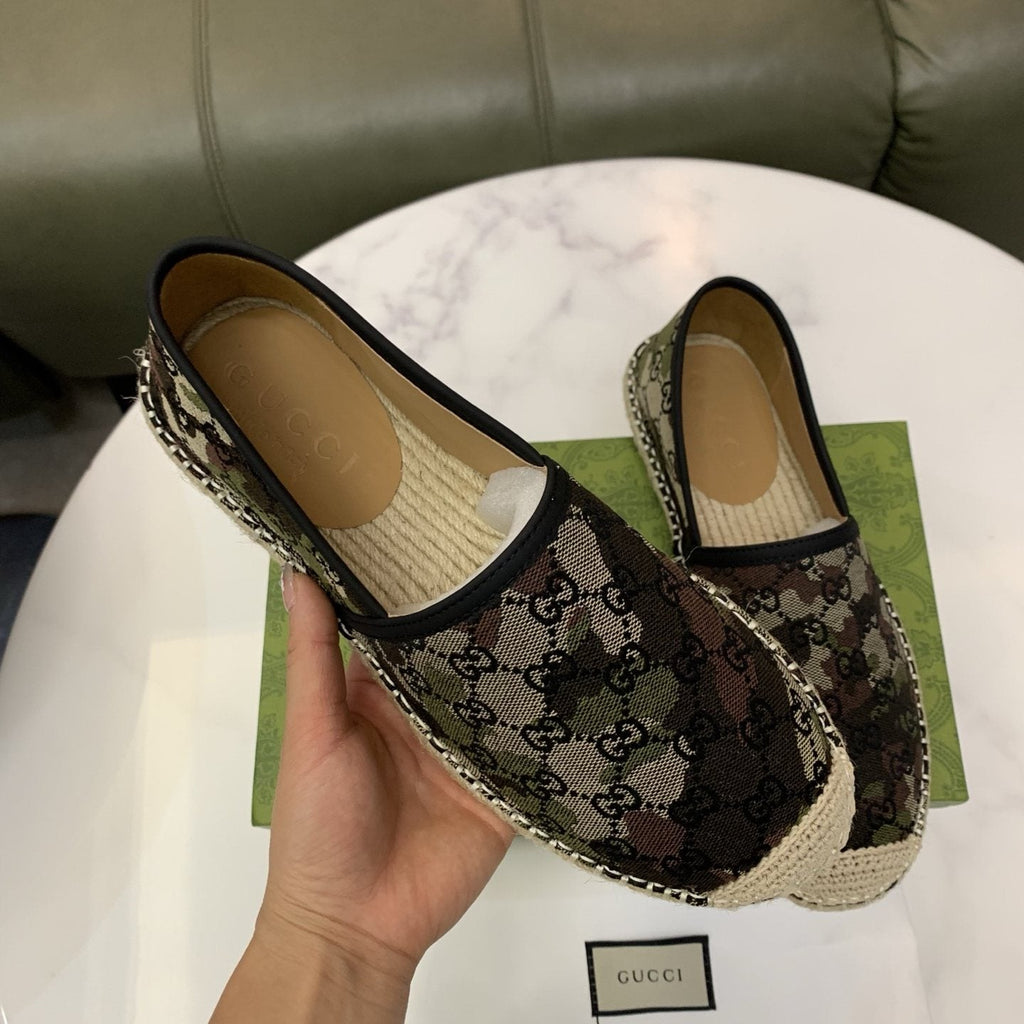 Gucci Black & Gray Monogram Espadrille Loafers — model