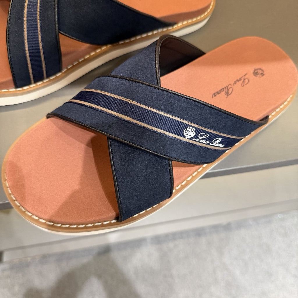 Loro Piana Crisscross Slide Sandals — detail