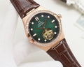 OMEGA Rose Gold Brown Green Dial Leather Strap Watch — hero