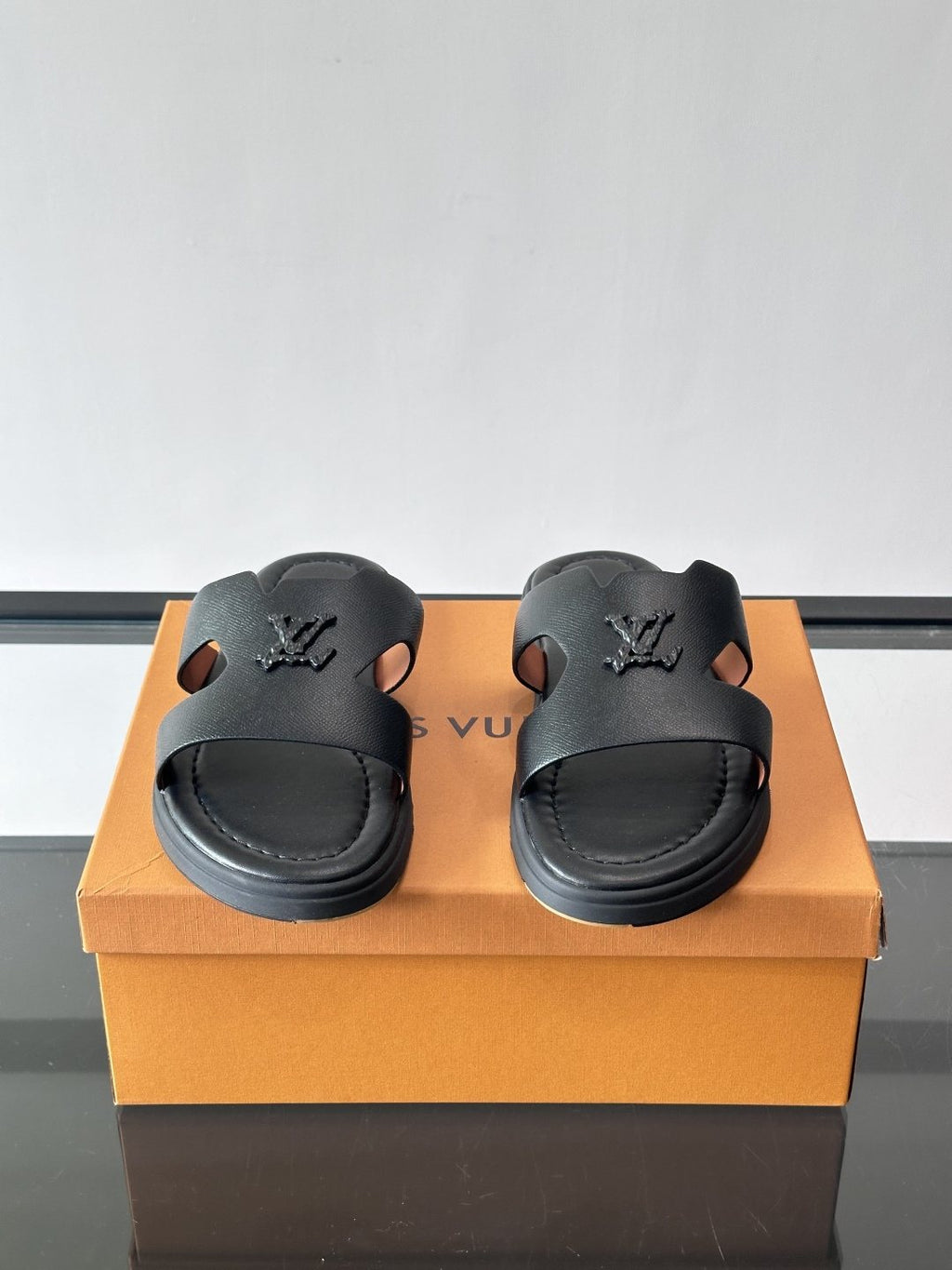 Louis Vuitton Navy Blue Slide Sandals — front