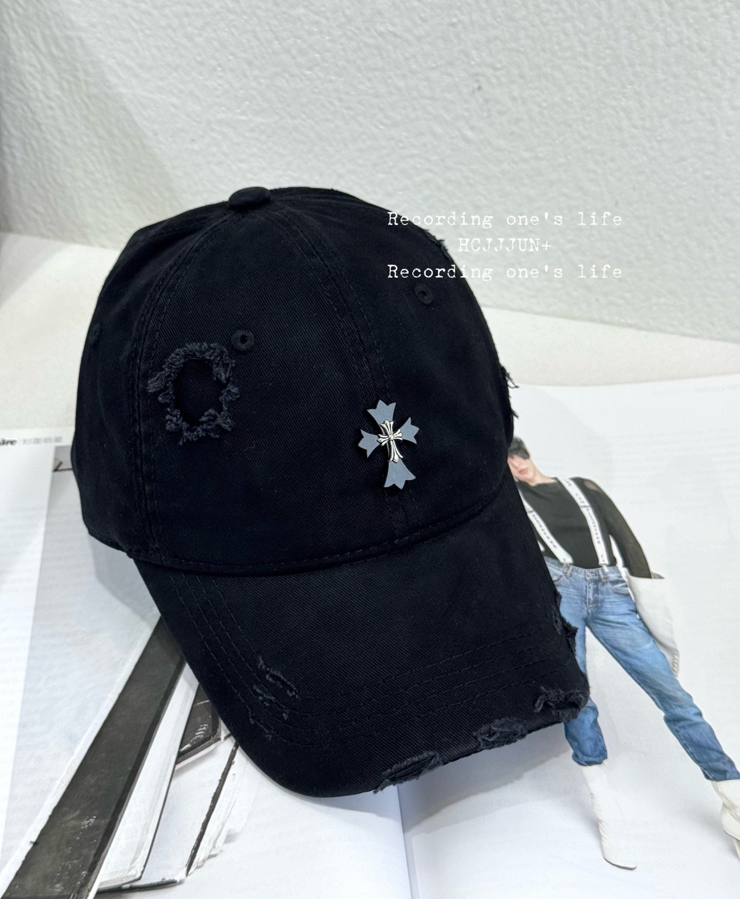 Chrome Hearts Distressed Black Baseball Cap