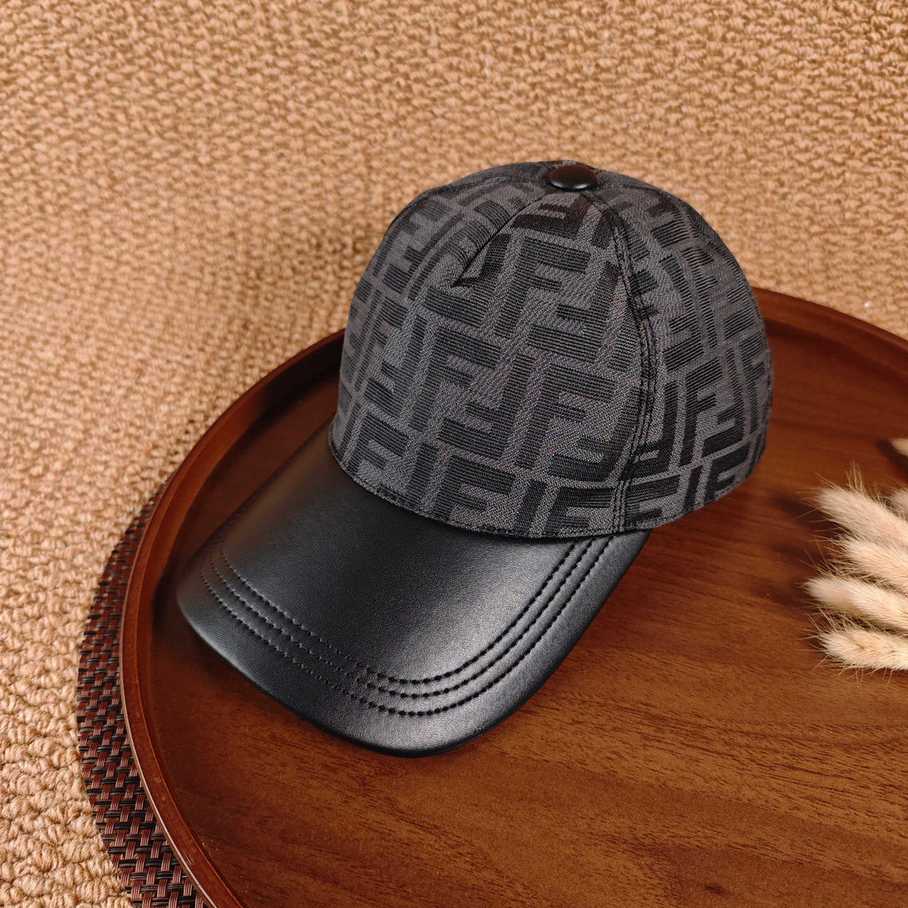 FENDI FF Monogram Leather Brim Baseball Cap