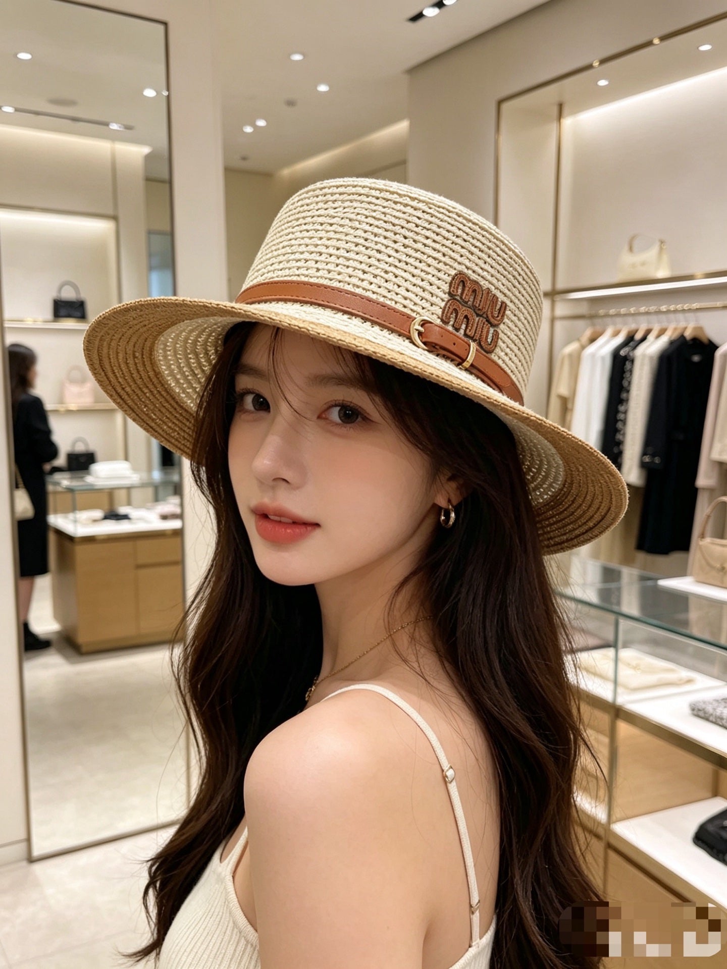 MIU MIU Raffia Straw Boater Hat