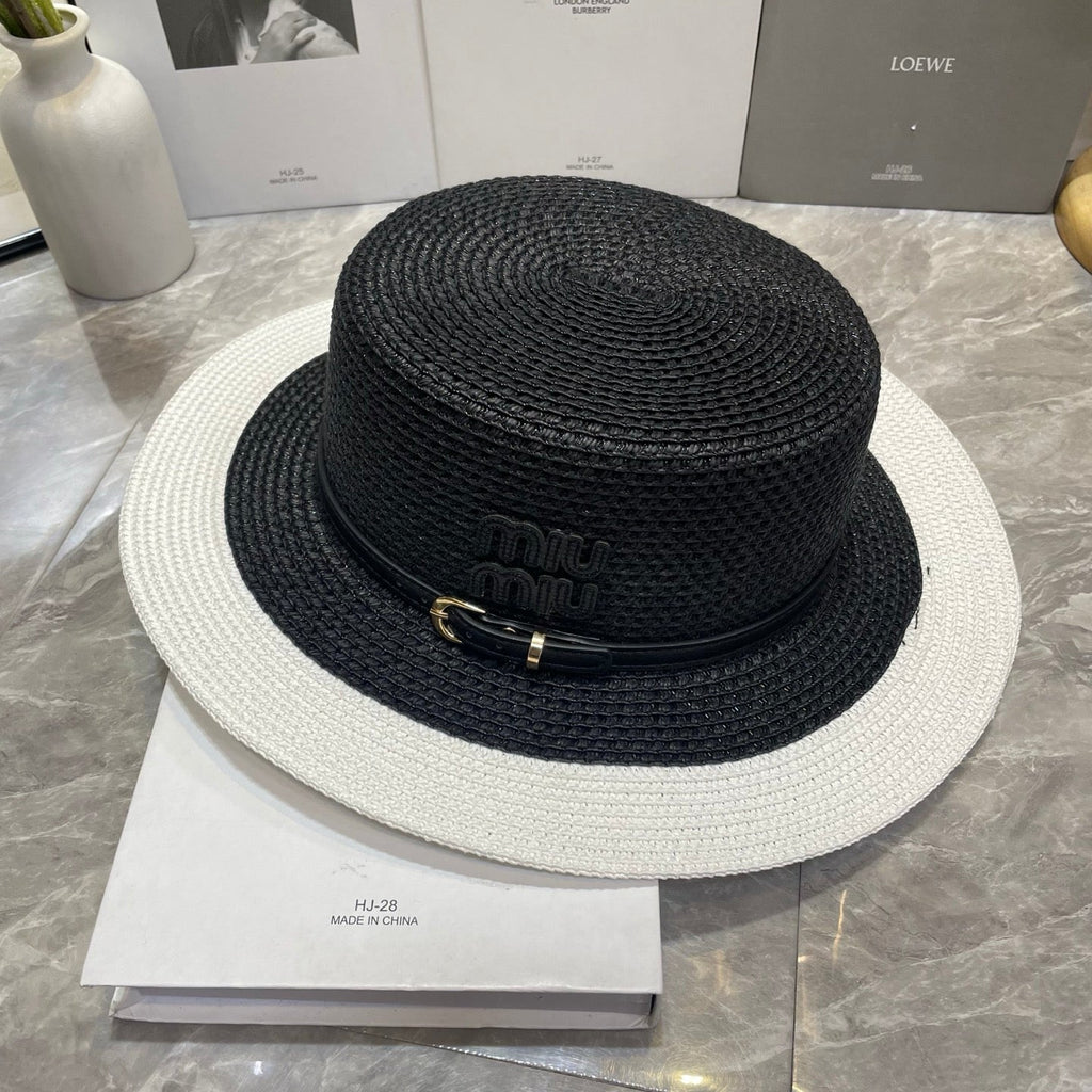 MIU MIU Raffia Straw Boater Hat