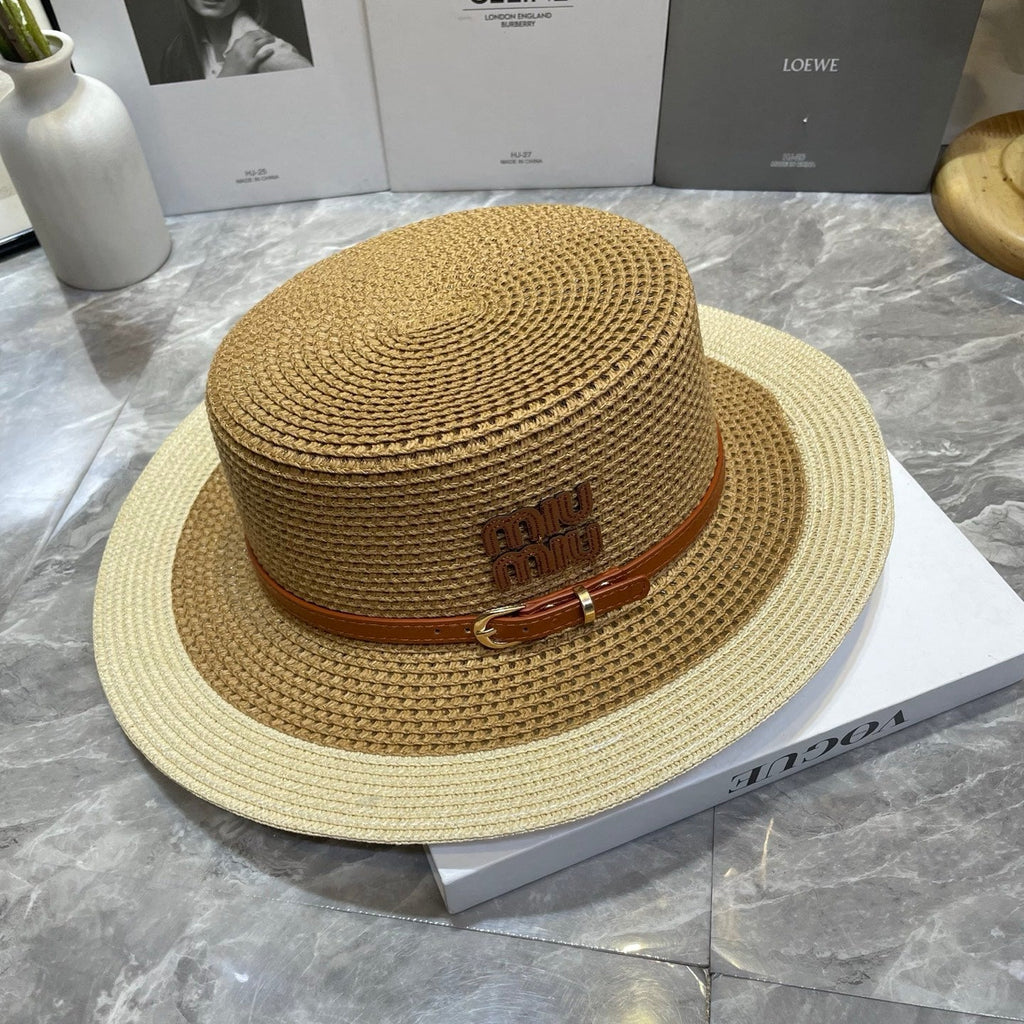 MIU MIU Raffia Straw Boater Hat