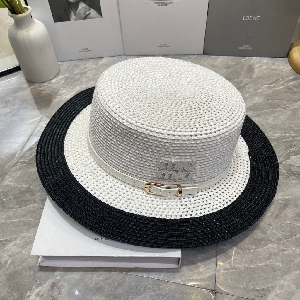 MIU MIU Raffia Straw Boater Hat