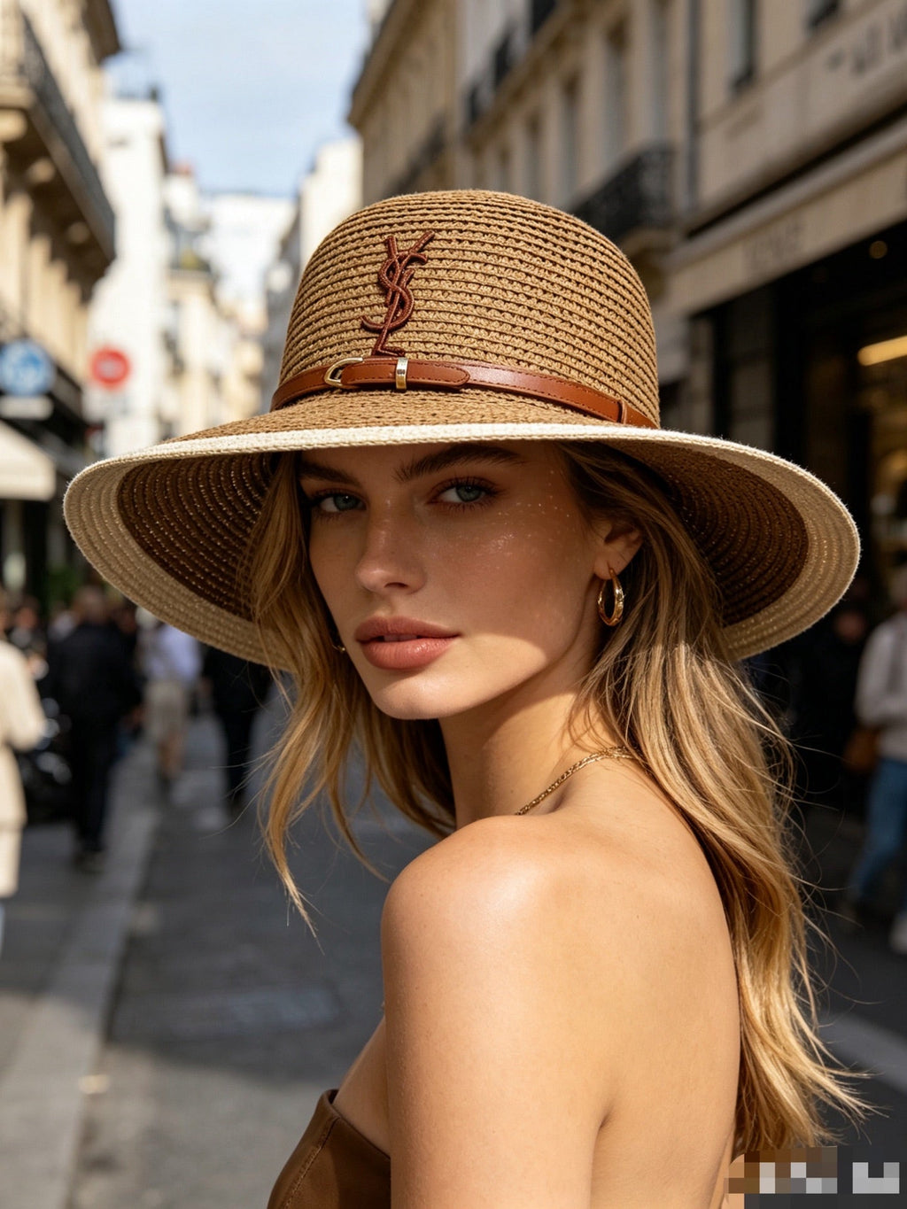 SAINT LAURENT Raffia Wide Brim Sun Hat
