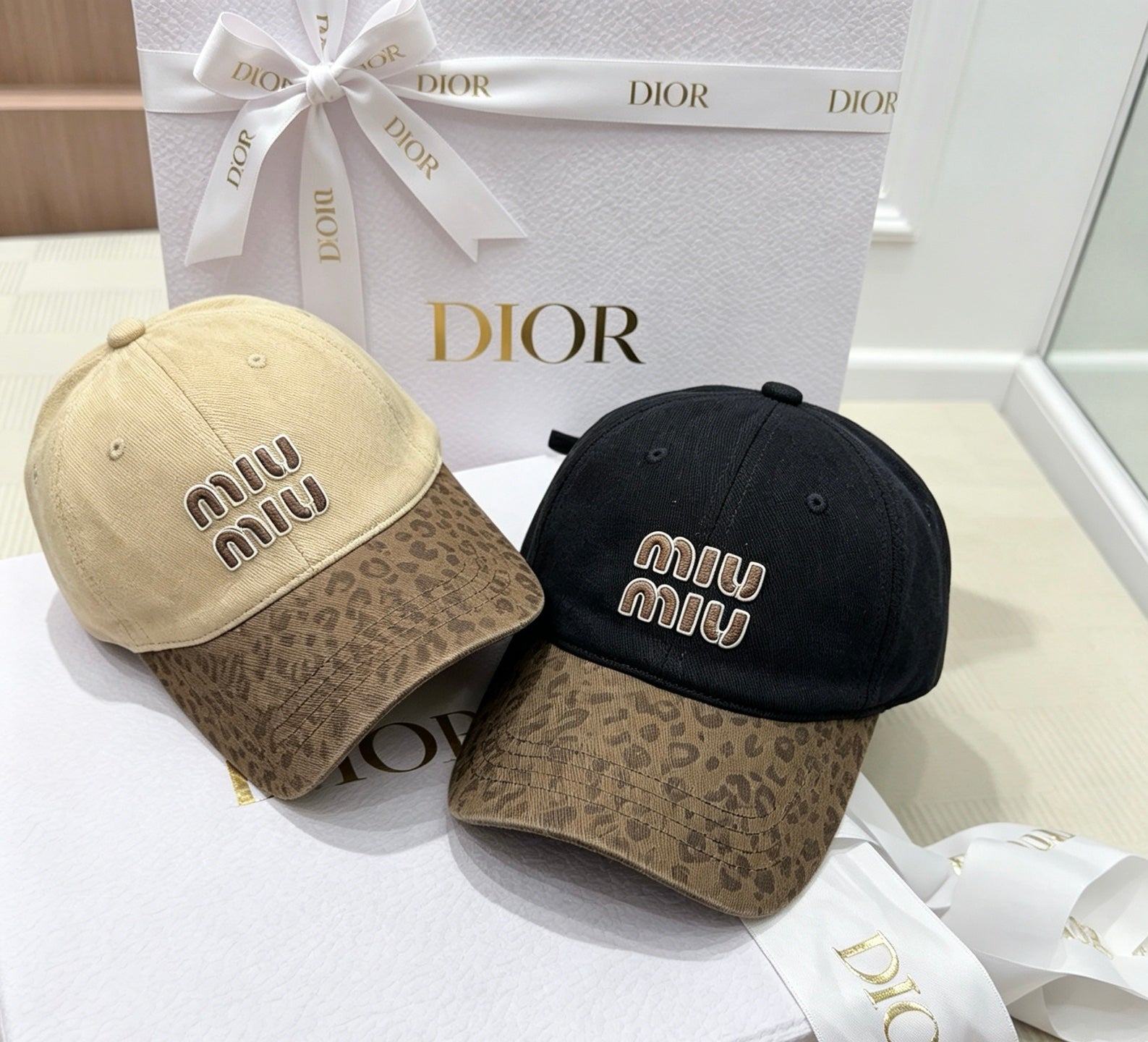 MIU MIU Leopard Brim Baseball Cap