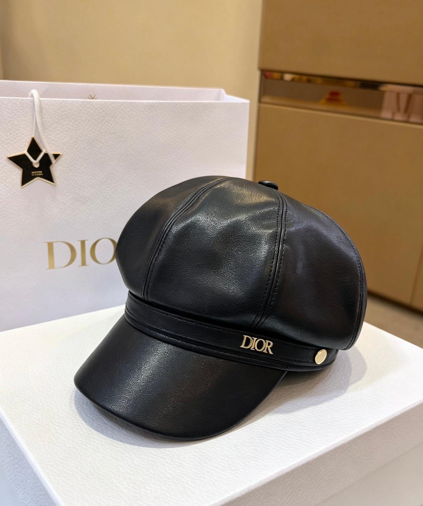 DIOR Leather Newsboy Cap