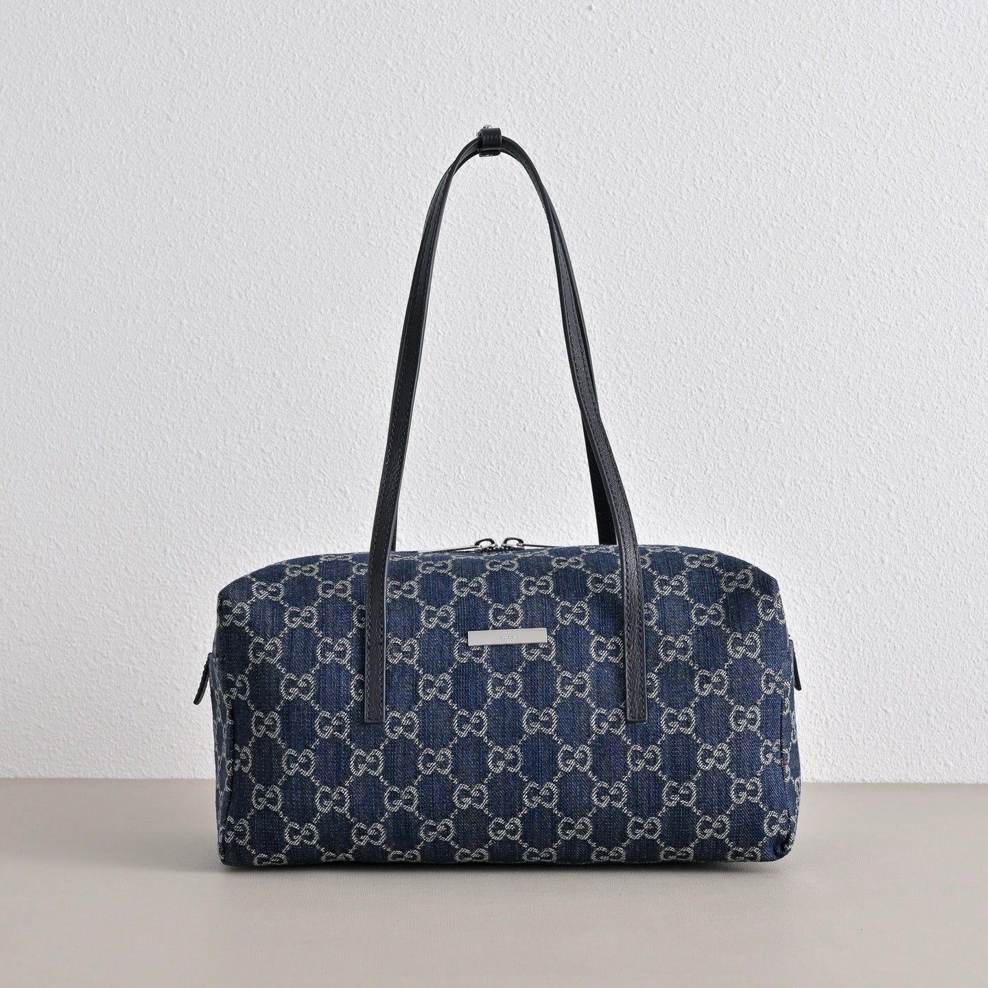GUCCI GG Melrose Blue Denim Boston Bag