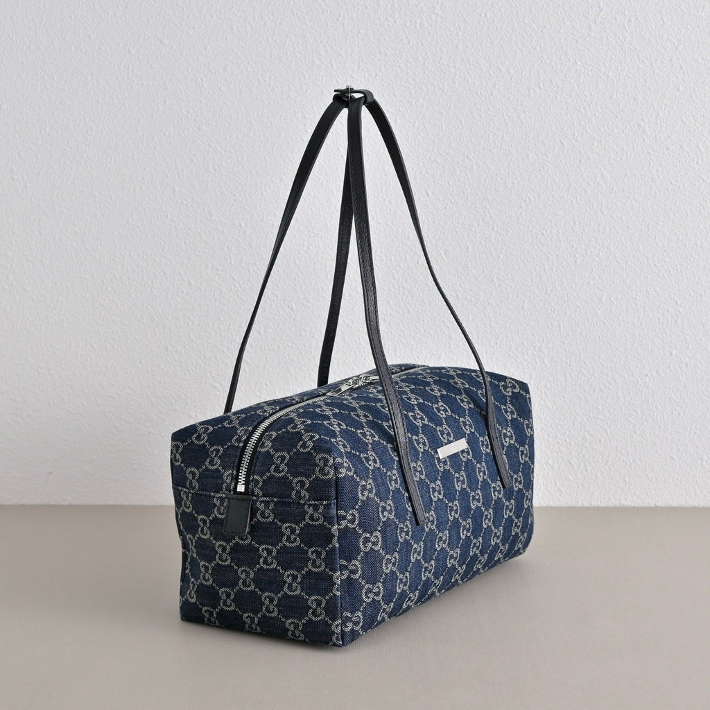 GUCCI GG Melrose Blue Denim Boston Bag