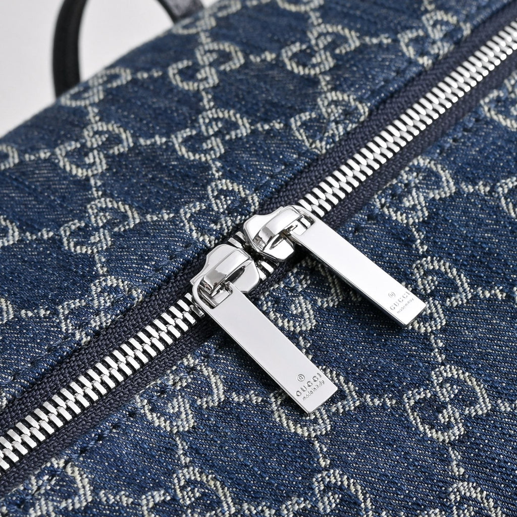 GUCCI GG Melrose Blue Denim Boston Bag