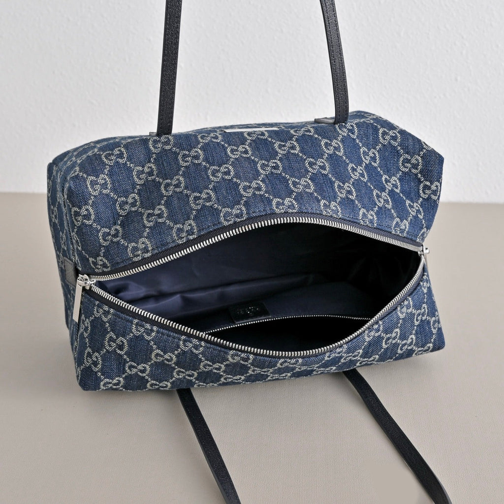 GUCCI GG Melrose Blue Denim Boston Bag