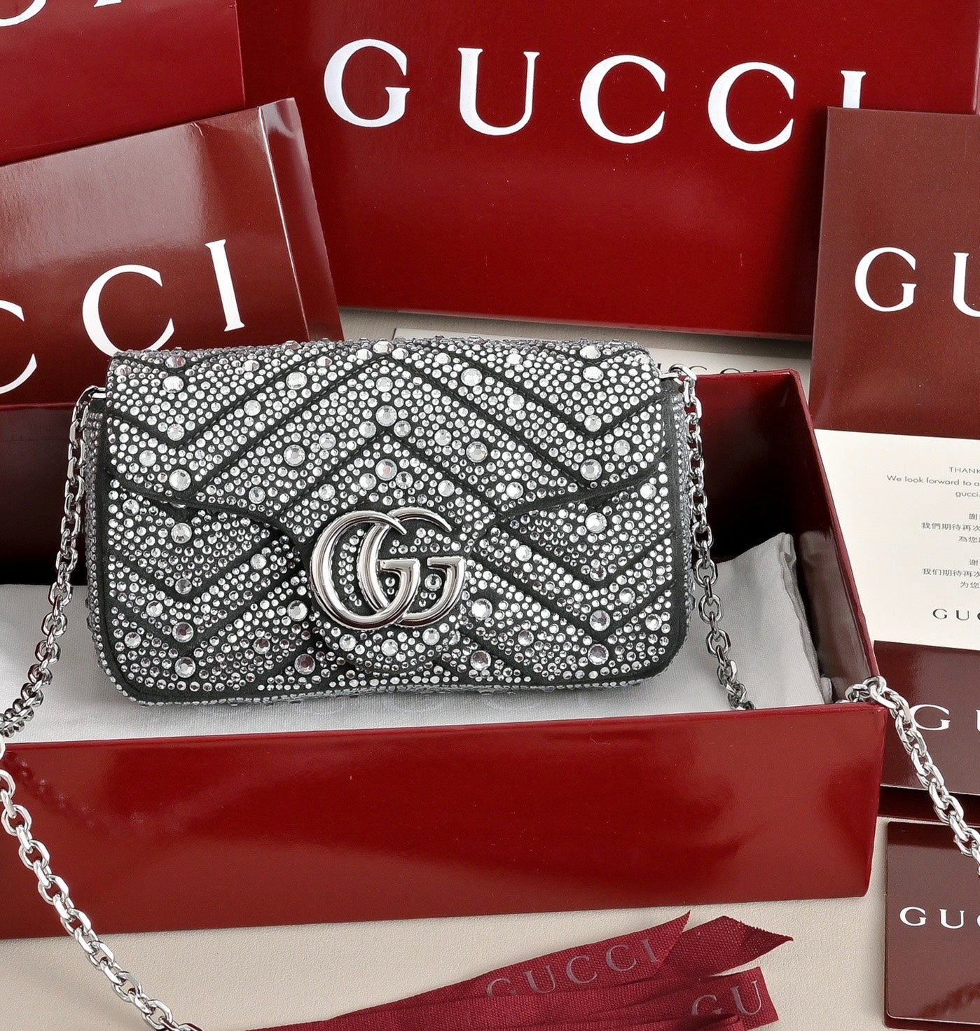 GUCCI GG Marmont Crystal Shoulder Bag