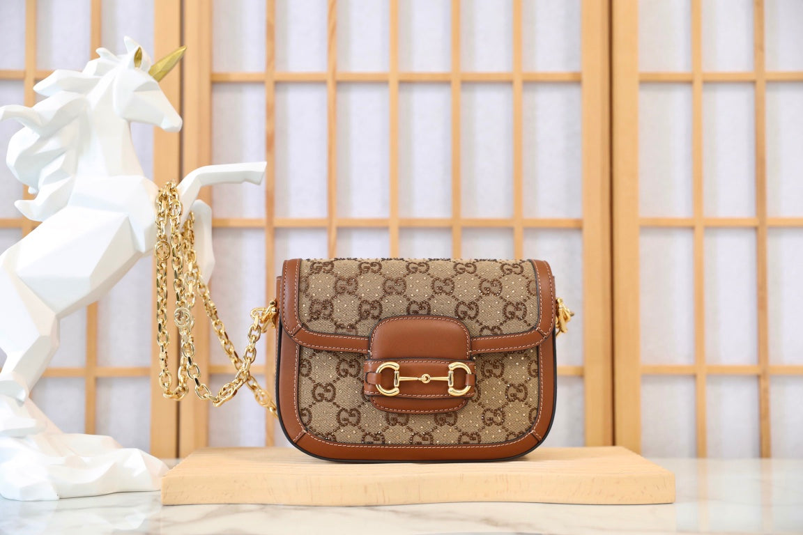 Gucci Horsebit 1955 Crystal Canvas Shoulder Bag