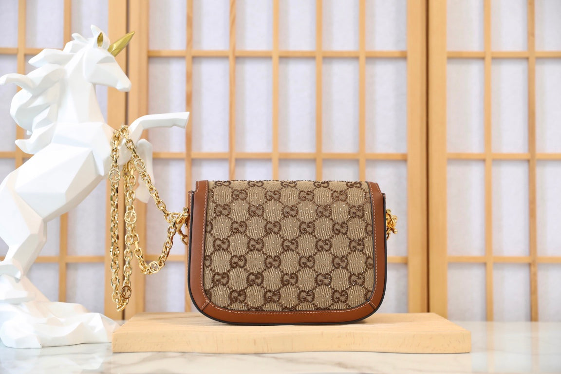 Gucci Horsebit 1955 Crystal Canvas Shoulder Bag