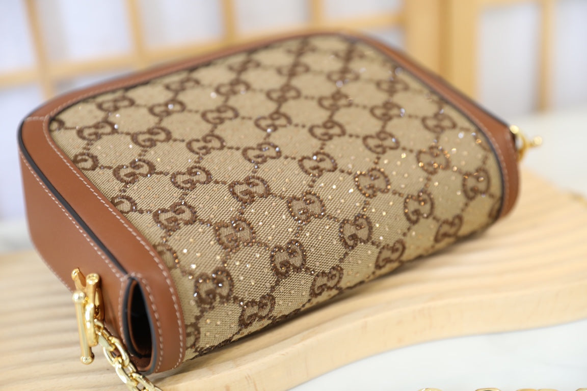 Gucci Horsebit 1955 Crystal Canvas Shoulder Bag