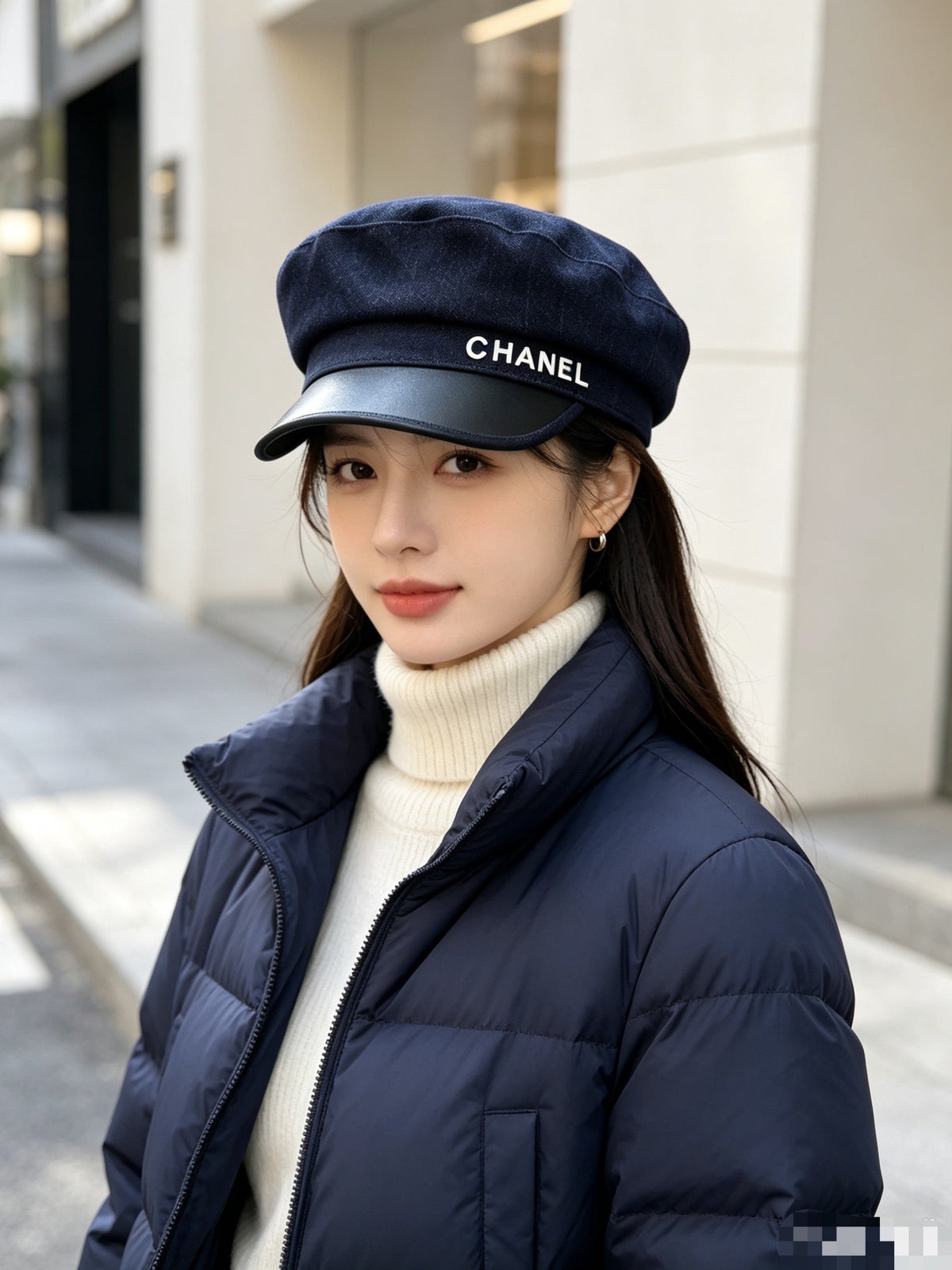 Chanel Wool & Leather Military Cap