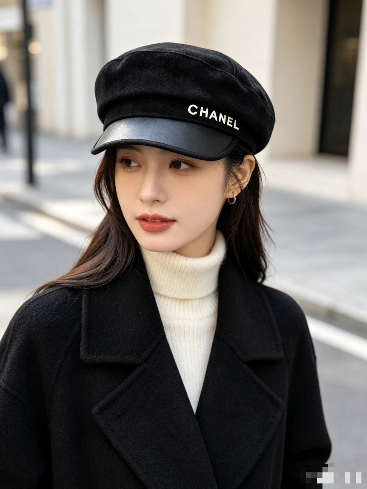 Chanel Wool & Leather Military Cap